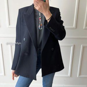 Navy blazer with faint pinstripe